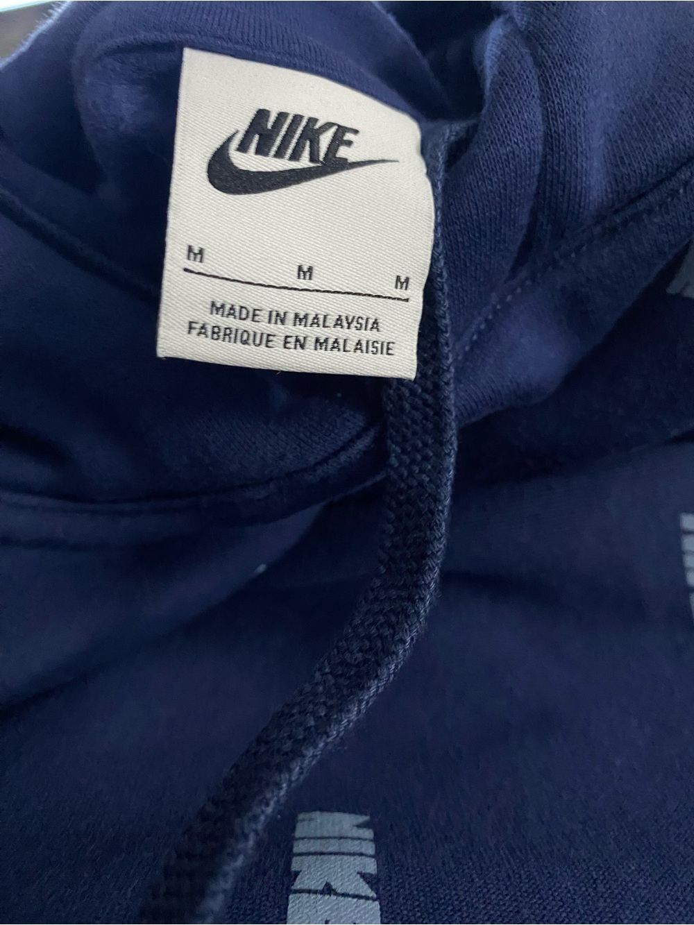 Nike Men’s Navy Blue Allover Logo Hoodie good condition size M - Picture 3 of 4